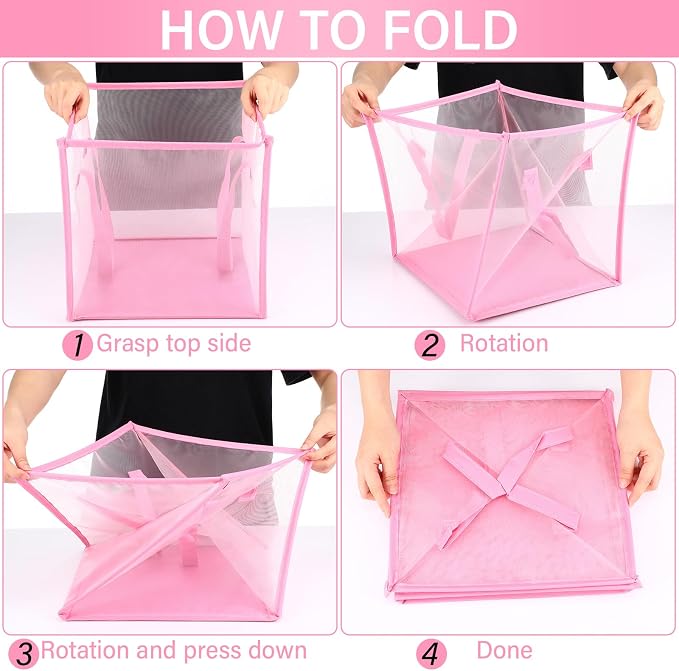 Zopeal 6 Pack Popup Laundry Hamper 13 Inch Collapsible Laundry Baskets with Handles Mesh Clothes Baskets Portable Single Layer Foldable Clothes Hamper Square Bin for Washing (Pink,Single-layer) - Image 3