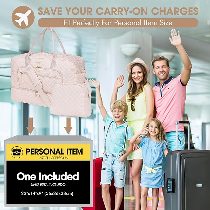 Weekender Overnight Bag Women: Large Travel Duffle Bag with Shoe Compartment & Wet Pocket Carry On Tote Bag Gym Duffel Bag with Toiletry Bag Bag for Hospital Beige - Image 7