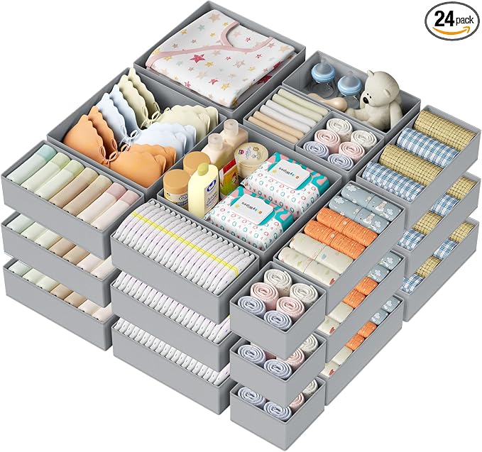 DIMJ Drawer Organizer Clothes Storage - 24 Pack Baby Dresser Organizer for Nursery, Small Fabric Closet Drawer Organizer Bins for Underwears Socks, Foldable Storage Dividers Organization for Bedroom by DiMJ