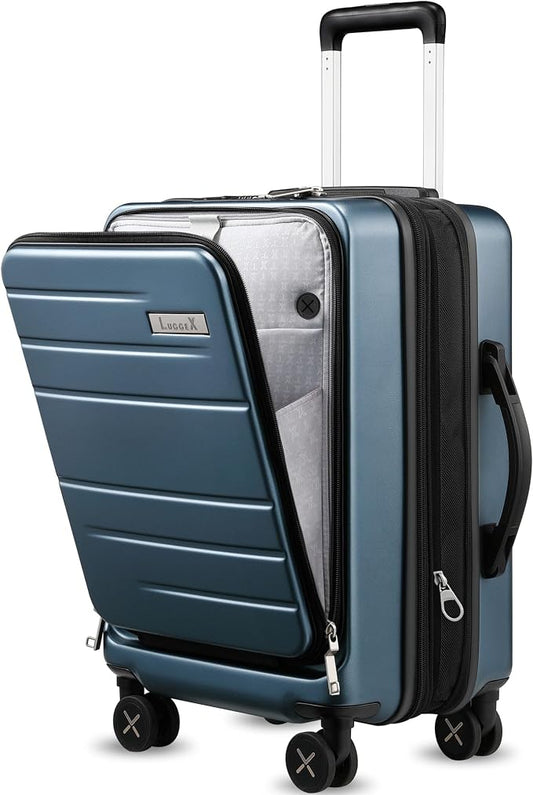LUGGEX Carry On Luggage Front Opening 22x14x9 Airline Approved, Polycarbonate Hard Suitcase with Front Pocket (Blue, 20 Inch, 35L) by LUGGEXLUGGAGE