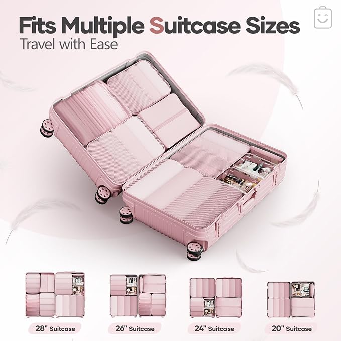 Veken 9/11 Set Compression Packing Cubes Garment Bags for Travel Essentials,Compressible Expandable Luggage Organizer Bags for Clothing,Space Saver Bags with Over 1000 pcs of Mesh Holes(Pink) - Image 8