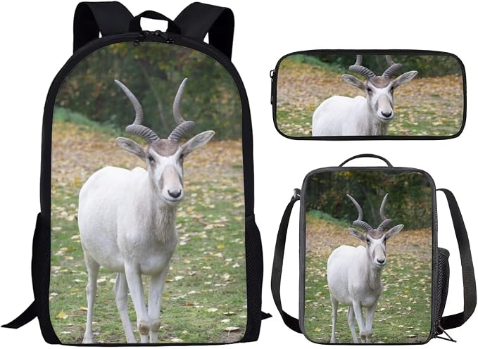 Kids Novelty Animal Backpack and Lunch Box for Boys Girls Student Lightweight 17 Inch School Addax Backpack with Lunch Bag Pencil Case Kids Comfy Padded Black Large Bookbag - Image 2