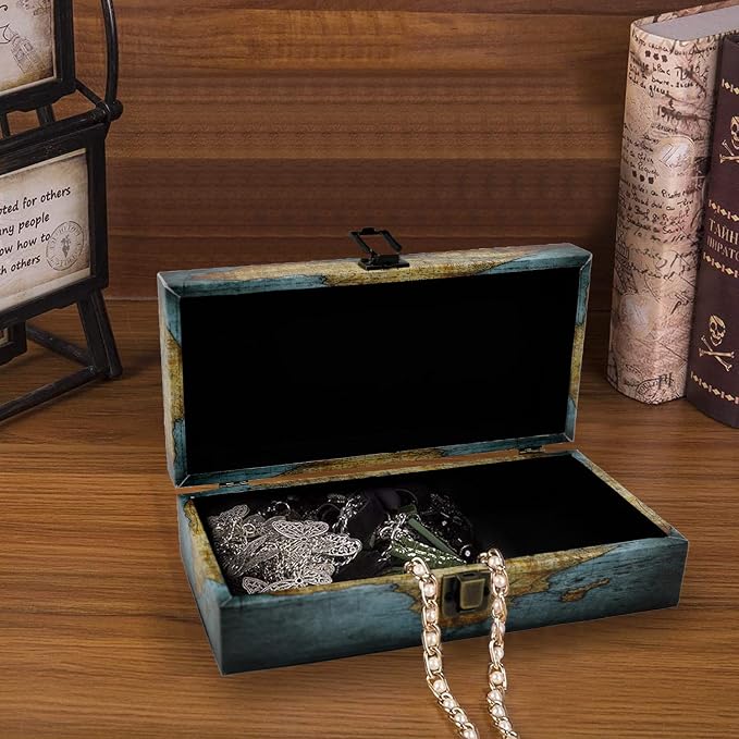 Jolitac Wood Storage Box Set of 3, Vintage Decorative Nesting Boxes Wooden Treasure Storage Crates With Latch, Home Decor Rustic Antique Boxes With Lid for Photos, Jewelry, Cash (Rectangle- Map) - Image 6