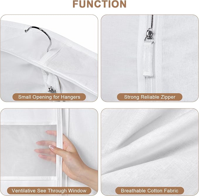 43" Premium Cotton Garment Bag for Hanging Clothes and Storage, Breathable Suit Bags for Closet Storage, Full Zipper Dust Cover with Clear Window for Suits, Jacket, 2 Pack - Image 4