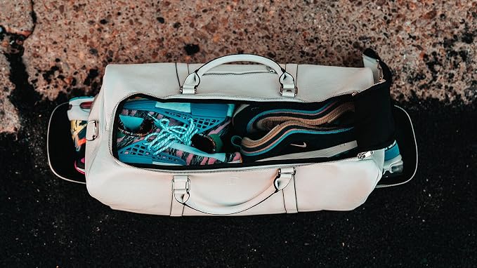 Sole Premise Leather Sneaker Bag Duffle Travel Shoe Bag (White) - Image 2