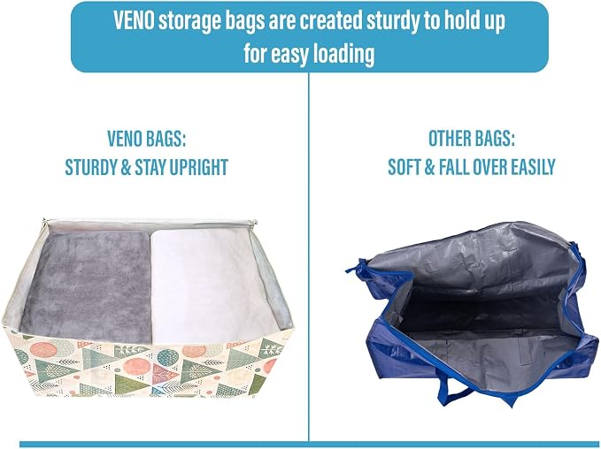 VENO 2 Pack Extra Large Heavy Duty Moving Bags with Wide Opening & Reinforced Handles, Reusable Storage Tote Bags with Strong Zippers for Clothes, College Dorm Essentials & Moving Supplies - Image 5