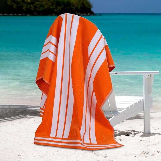 Superior Cotton Cabana Striped Beach Towels, Colorful Towels for Adult, Kid, Pool, Swimming, Sand, Travel, Large Oversized, Absorbent, Fast Drying, Bath Basics, Cabana Collection, 1 Piece, Orange by SUPERIOR