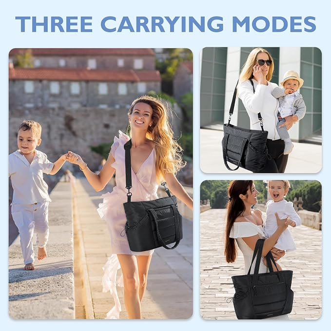 mommore Diaper Bag Tote with Stroller Organizer Puffer Bag Large Capacity Baby Bag with Changing Pad for Travel, Hospital - Image 2