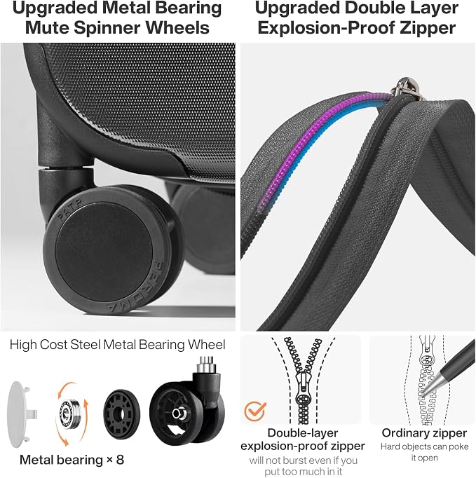 mixi Upgrade Luggage Suitcases with Spinner Wheels, Large Hardside Rolling Suitcase PC with TSA Lock Travel Case 26in Checked in, Fine Grid Black - Image 4