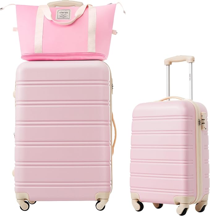 Merax Luggage sets of 2 Piece 20 28 IN Carry on Luggage Hard Case White Pink Luggage Expandable Checked Luggage Suitcase Set with Wheels by Merax