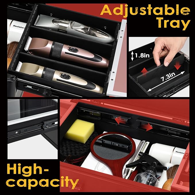 Yueieoun Barber Case 6 Clippers Sliding Tray, Profesional Barbers Briefcase Tool Case, Barber Cases for Clippers and Supplies, Hair Scissors Trimmer Organizer, Salon Hair Grooming Hard Travel Suitcase - Image 4