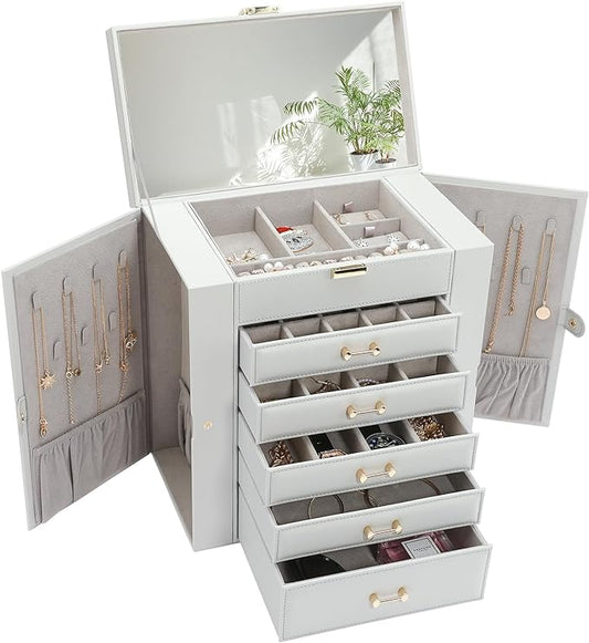 Large Jewelry Box, Jewelry Boxes for Women Large Jewelry Organizers and Storage, Jewelry Organizer for Rings Earrings Necklaces Glasses Bracelets Watches, Grey by V-LafuyJewelryBox