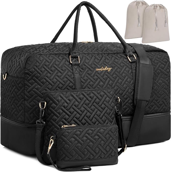 Weekender Bag for Women, 5 Pcs Set Carry on Overnight Bag, 21" Travel Duffel Bag with Waterproof Shoe Compartment for Weekend Travel Business Trip by WELIDAY