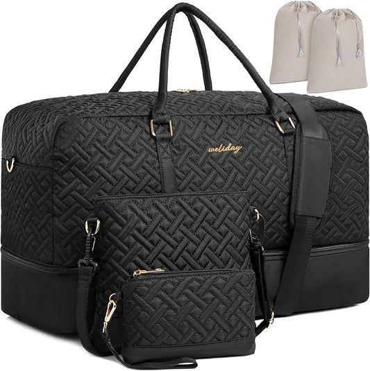 Weekender Bag for Women, 5 Pcs Set Carry on Overnight Bag, 21" Travel Duffel Bag with Waterproof Shoe Compartment for Weekend Travel Business Trip by WELIDAY