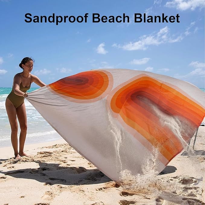 Large Waterproof Sandproof Beach Blanket for 4 Adults, Outdoor Beach Mat with 4 Stakes, 210T Polyester Lightweight Foldable Picnic Blanket Accessories Must Haves for Travel, Camping, Hiking - Image 3
