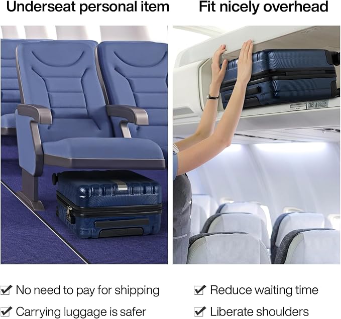 Hanke 16 inch Underseat Carry on Suitcases with Wheels,Lightweight Hard Shell Carry on Luggage with Wheels for Weekender, Small Suitcase,Travel Luggage Christmas Gifts for Birthday （Dark Blue） - Image 2