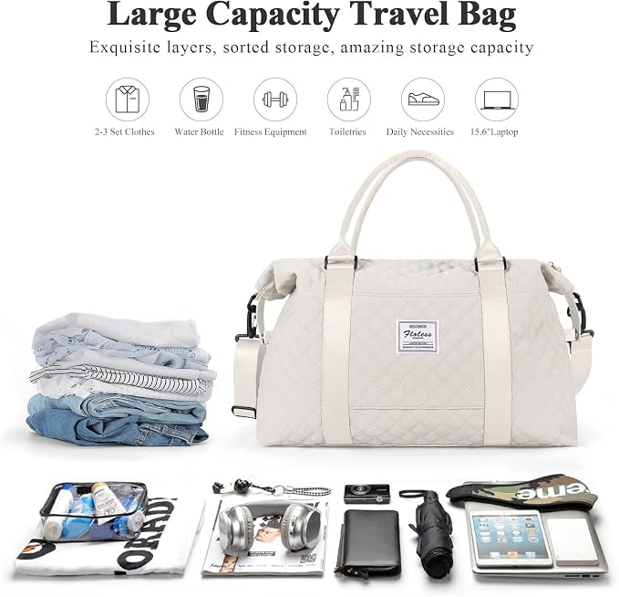 Travel Duffel Bag, Carry On Overnight Weekender Bags for Women | Travel Bag with Wet Pocket & Trolley Sleeve, For Spirit Airlines 18x14x8 Personal Item Bag - Image 3