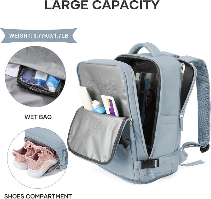 coowoz Travel Backpack For Women Men,Carry On Backpack,Hiking Backpack Waterproof Outdoor Sports Rucksack Casual Daypack travel essentials（Gray Blue） - Image 5