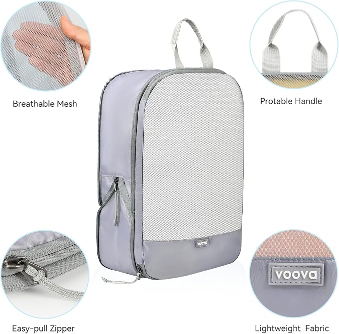 Voova 6 Set Compression Packing Cubes, Travel Accessories Expandable Packing Organizer Bags Set for Carry on Suitcase, Durable Luggage Packing Cubes for Travel Essentials,Grey - Image 3