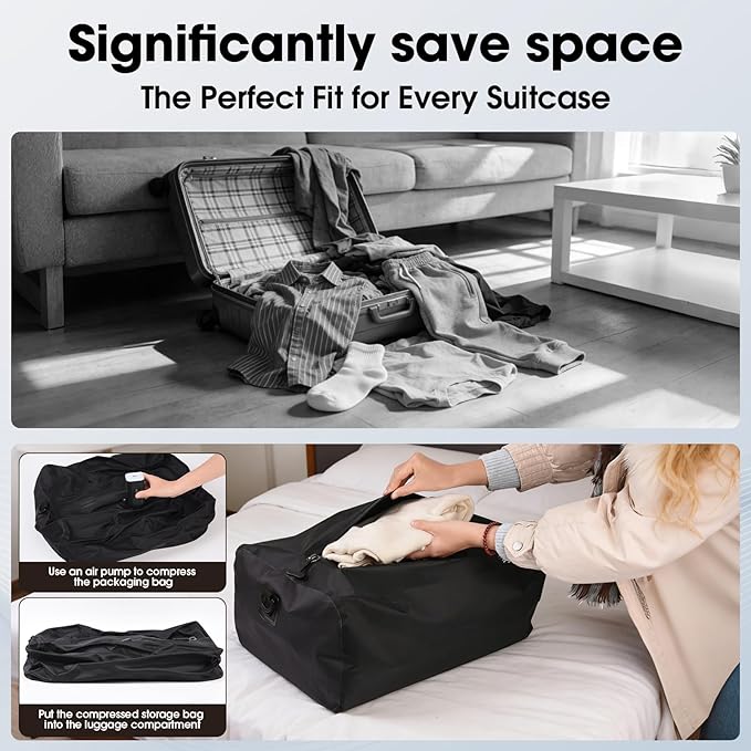 Travel vacuum bags with Pump, Reusable Waterproof Durable Tear-Resistant Luggage Compression Bags (1bag+1pump Set), Suitable for Luggage and Suitcase - Image 4