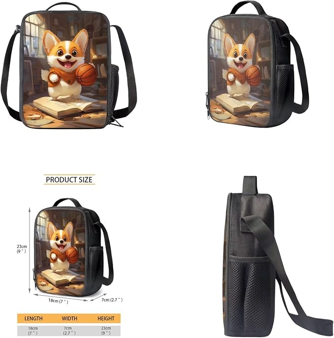 Cute Corgi Backpack for Kids Boys Backpack with Lunch Box Water Bottle Holder and Soft Pencil Case 4PCS Set Bookbag with Front Pocket for School 17 inch Lightweight Elementary School Bag - Image 4