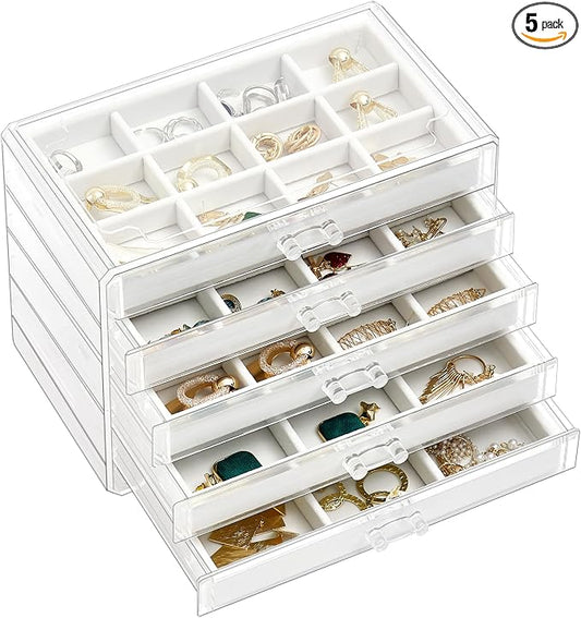 ProCase Earring Holder Organizer Jewelry Box with 5 Drawers, Acrylic Clear Earring Case with Adjustable Velvet Trays for Women - Warmwhite,5 Layers by ProCase