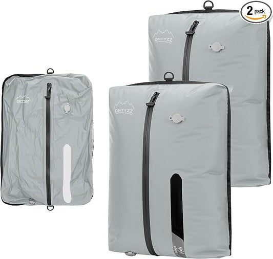 ONTYZZ Vacuum Bags for Travel, IPX8 Waterproof Vacuum Bags, Space Saver for Luggage/Camping/Home Storage (2 Pack NO Pump-Grey) by OTNYZZ