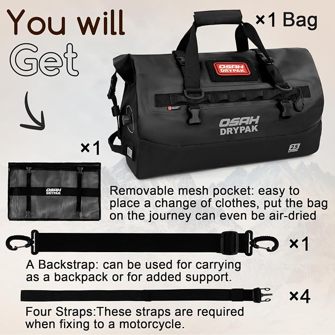 Waterproof Duffel Bag 25L/40L/60L – Heavy-Duty Motorcycle Tail Bag, Roll-Top Dry Bag for Travel, Camping, Boating, Kayaking, Outdoor Adventure - Image 8