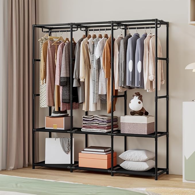 SORCEDAS Portable Closet Wardrobe Storage Organizer Metal Hanging Rack Non-Woven Fabric 50 Inch (Black) - Image 3