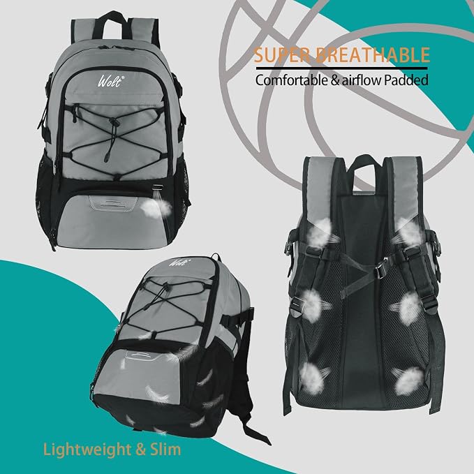 WOLT Basketball Backpack Large Sports Bag with Separate Ball Holder & Shoes Compartment, Best for Basketball, Soccer,Gym - Image 4