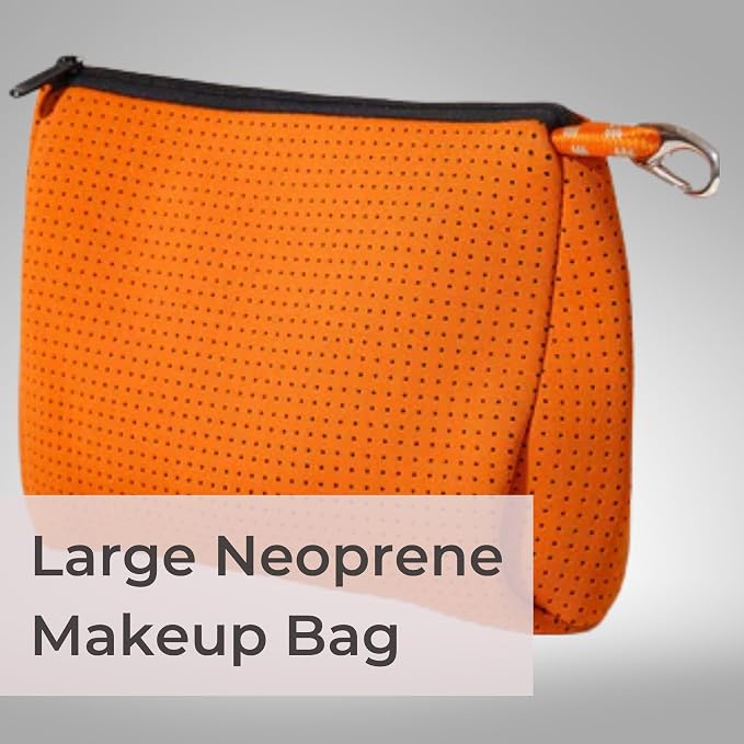 POPUPS Brand Large Makeup Bag with Zipper - Neoprene Machine Washable Travel Toiletry Cosmetic Organizer Pouch for Women (Basic Burnt Orange) - Image 2