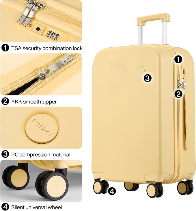 mixi Luggage Suitcase with Spinner Wheels, Hardside Rolling Suitcase PC with Cover & TSA Lock Lightweight Travel Case 26in Checked in, Lark Yellow - Image 4