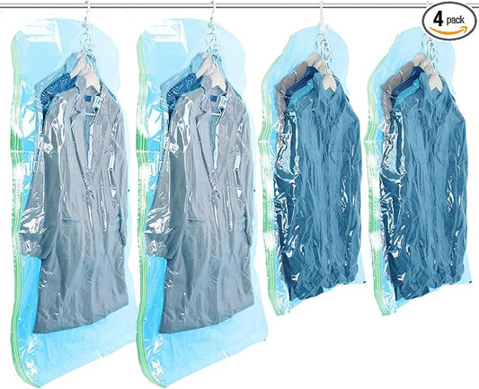 TAILI Hanging Vacuum Storage Sealer Space Saver Bags for Clothes, Coat, Closet Organizers, 4 Pack (2 Long, 2 Short) Blue by TAILI