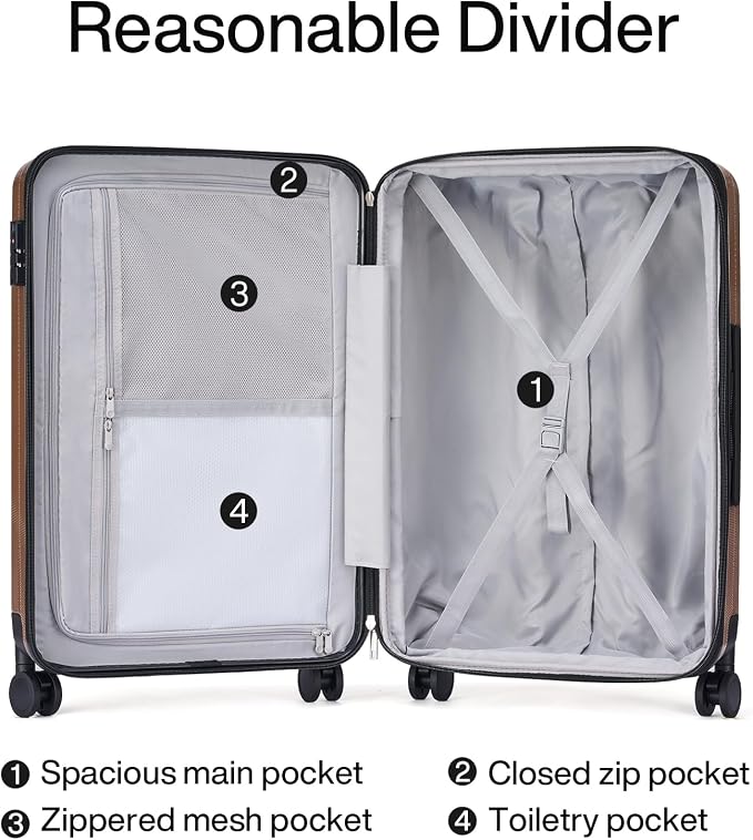 Hanke 20 Inch Expandable Carry on Luggage 22x14x9 Airline Approved Lightweight PC Hard Shell Suitcases with Wheels Tsa Luggage Rolling Suitcase Travel Luggage Bag for Weekender(Brown) - Image 7