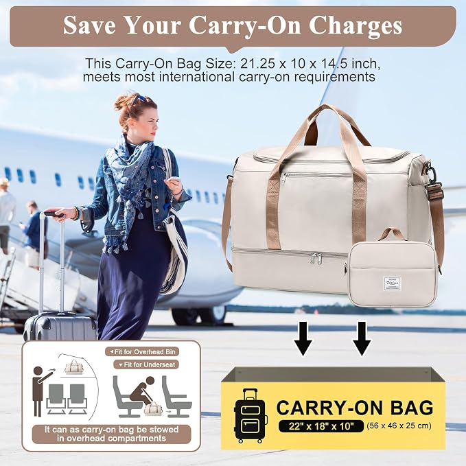 Extra Large Travel Duffel Bag, Carry-On Weekender Bags for Women Travel | Overnight Weekend Bag with Shoes Compartment for Travel Business Trips Sport Hospital,Toiletry Bag Included - Image 5