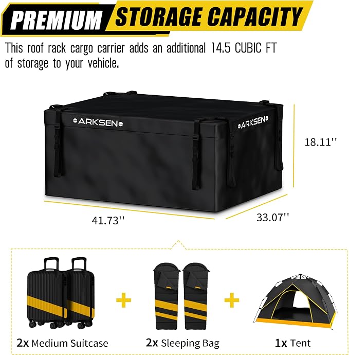 ARKSEN Roof Top Luggage Storage Bag for 43" x 39" Roof Baskets Waterproof 14.5 Cubic Feet (41.73" L x 33.07" W x 18.11" H) with 8 Straps Anti-Slip Mat 4 Door Hooks for All Vehicles with/Without Rack - Image 6