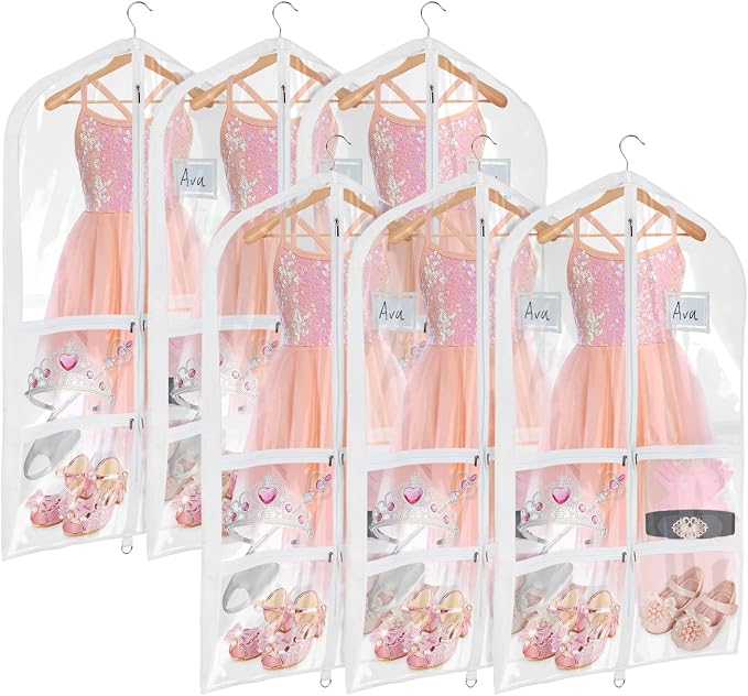 Univivi Clear PVC Dance Costume Bags (6 Pack) Garment Bag 40 Inch for Dance Competitions, with 4 Medium Clear Zipper Pockets and 1 Large Back Zippered Pocket [Upgraded Version] (40'' x 24'' 6 Pack) by Univivi