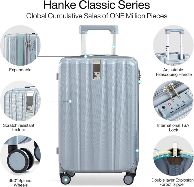 Hanke 24 Inch Expandable Checked Luggage Lightweight PC Hard Shell Luggage Suitcases with Wheels Travel Luggage Rolling Large Suitcase Travel Luggage Bag for Go to University.(Gray) - Image 5