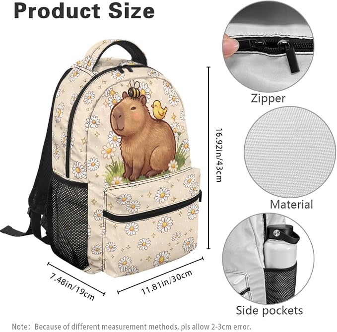 Girls Capybara Backpack Set 4-Piece and Lunch Box, Pencil Case – Cute Lightweight School Bag for Kids Ages 5-12, Kindergarten Elementary Pockets Back to School Bookbag with Front Zip - Image 4