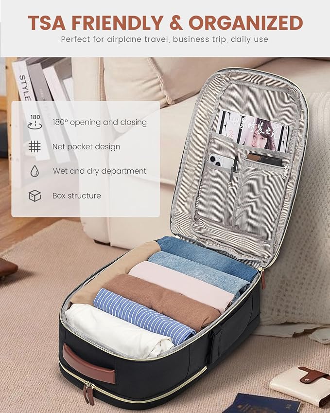 LOVEVOOK 50L Travel Backpack for Women Flight Approved, Carry on Backpack for Airplanes, TSA Personal Item Travel Bag, Waterproof 18 Inch Laptop Backpack, Business Weekender Overnight Daypack, 4Pcs - Image 2