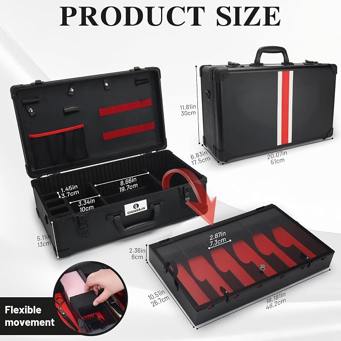 Large Barber Carrying Case, Hairdresser Tool Box Organizer Traveling Case, Portable Travel Barber Suitcase for Hair Stylist Pet Groomer Beauty Salon Makeup Artist - Image 2