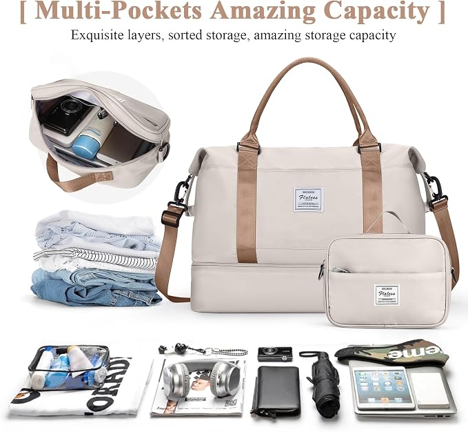 Travel Duffel Bag with Shoes Compartment,Weekender Bags for Women Travel | Overnight Carry-On Bag with Toiletry Bag, For Spirit Airlines 18x14x8 Personal Item Bag - Image 2