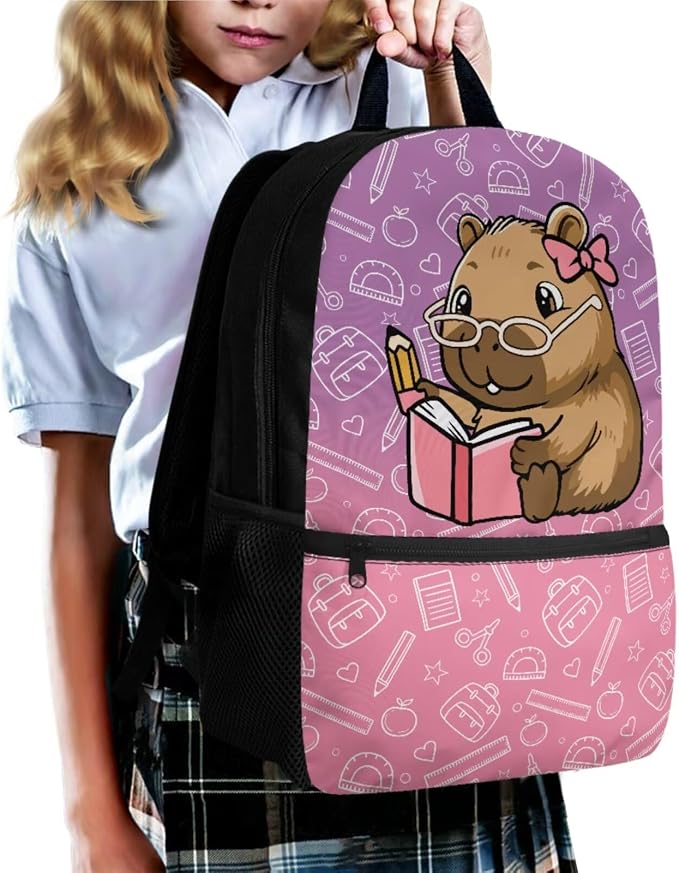 Cute Capybara 3PCS Backpack for Kids Girls School Bookbags with Lunch Bag Pencil Case 17 Inch Lightweight Bookpack for Elementary School Students - Image 6