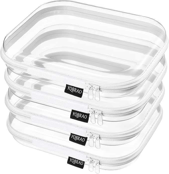 YQBRAO 4-Pack Clear Diaper Bag Organizer Pouches, 1.2mm Ultra-Thick PET Travel Pouches for Toiletries & Makeup, Rigid Self-Standing Bags with YKK Zippers, TSA Approved by Unknown