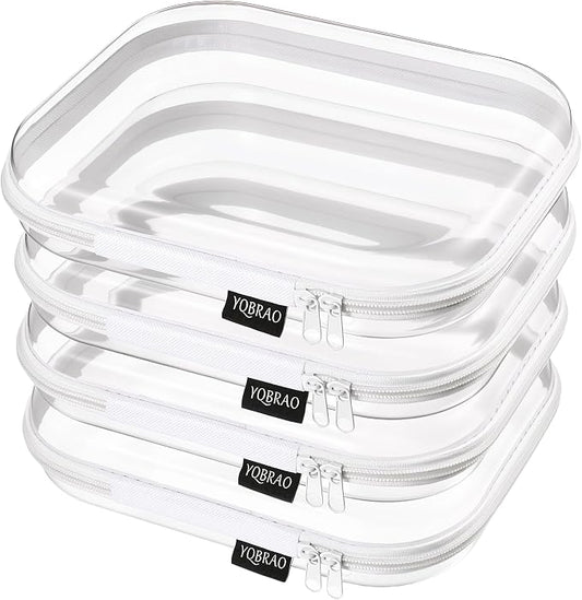 YQBRAO 4-Pack Clear Diaper Bag Organizer Pouches, 1.2mm Ultra-Thick PET Travel Pouches for Toiletries & Makeup, Rigid Self-Standing Bags with YKK Zippers, TSA Approved by Unknown
