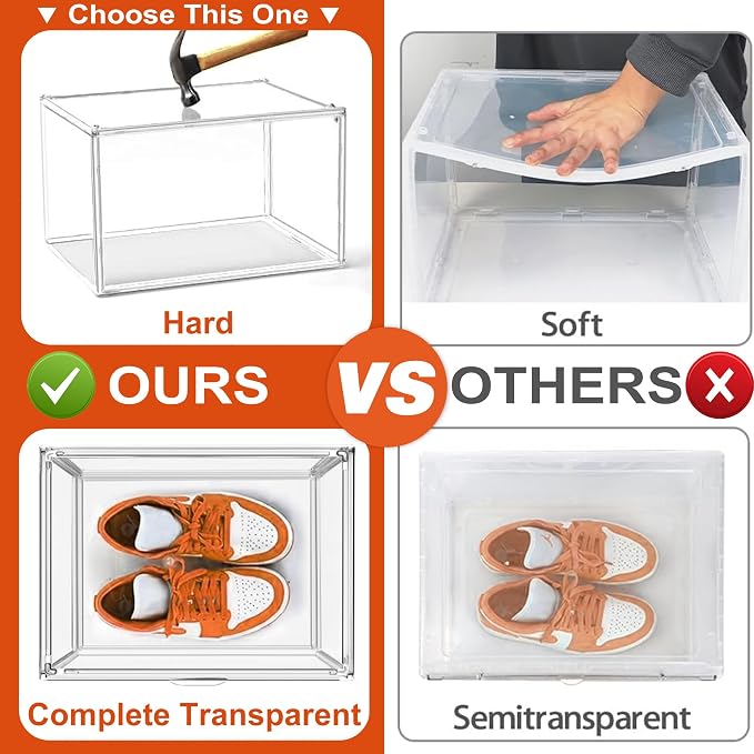 12 Pack Clear Acrylic Shoe Boxes, Wide Magnetic Door Shoe Organizer Size 12 | clear storage boxes for daily shoes, flats, low-top sneakers and closet storage,13.4 x 10.3 x 7.6 in - Image 4