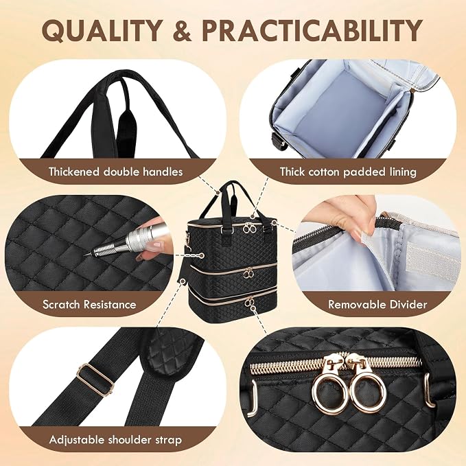 Nail Polish Organizer Bag, 3 Layers Nail Kit Organizers and Storage Case Holds 84 Bottles(15ml/0.5fl.oz)& Nail Lamp, Large Shoulder Bag Travel Carrying Case Box for Nail Supplies - Image 6