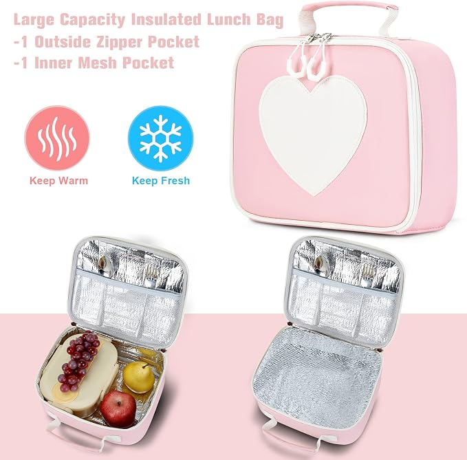 ACESAK Backpack for Girls - Bookbag Backpacks Schoolbag for Girls Kids Teen Women Casual Travel Daypacks - School Bag Elementary Middle School College Cute Backpack with Lunch Box (Pink White) - Image 4