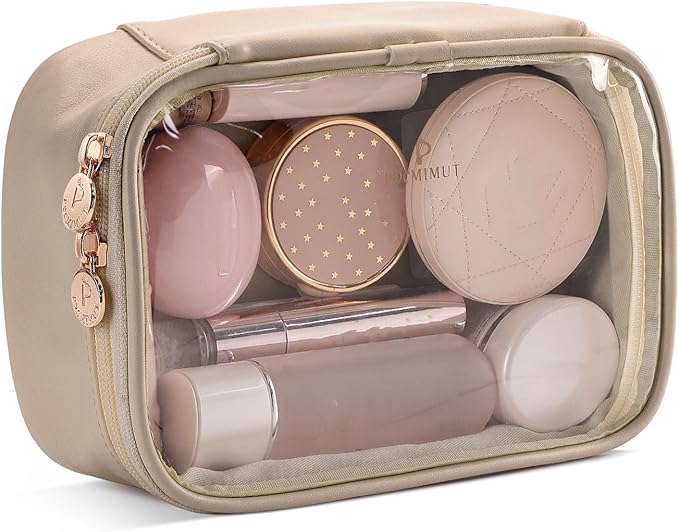 Pocmimut Makeup Bag,Small Makeup Pouch Clear Travel Cosmetic Bag Car Accessories Storage for Women,Travel Essentials Organizers,Apricot by Pocmimut