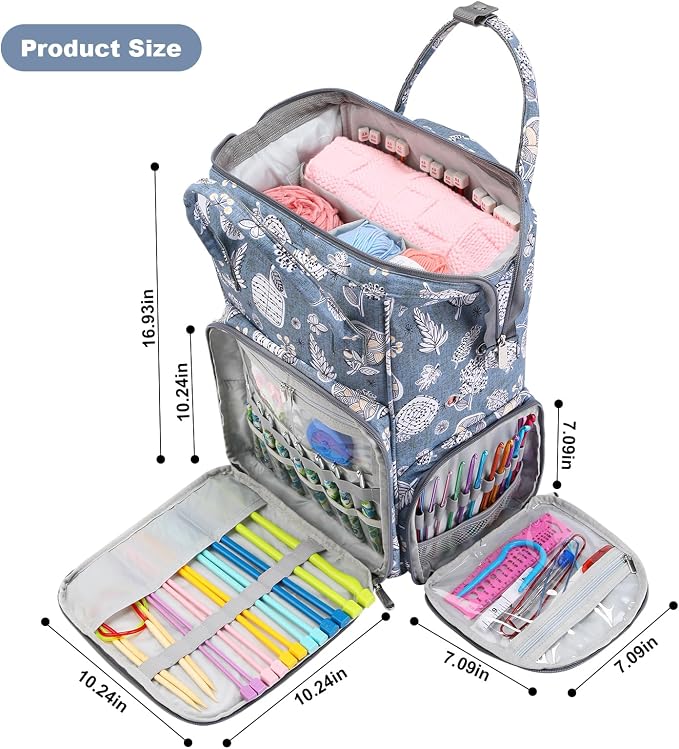 crochet bag,knitting bagBackpack and Tote Bag Storage Bag ，Large capacityYarn Storage Organizer Travel Crochet Bag Women Carrying Crochet Accessories Knitting Needles Crochet - Image 3